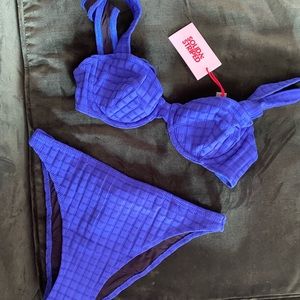 NWT Solid and Striped BLUE BIKINI TOP